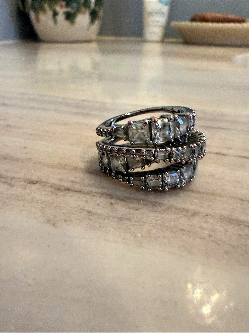 Swarovski Triple Spiral Ring Silver-Tone Statement Ring Stack Like New